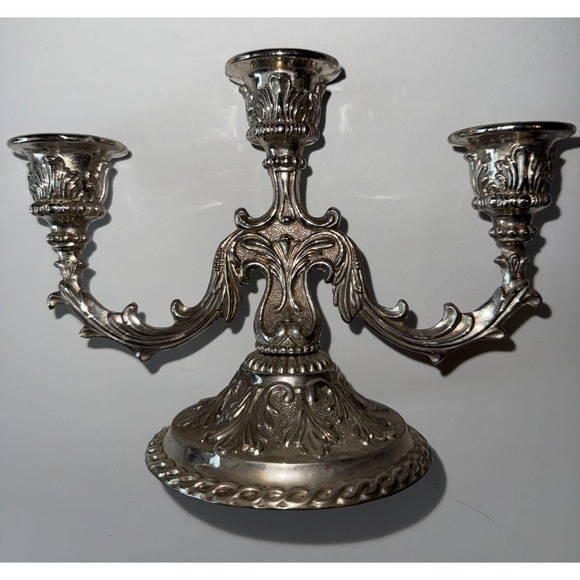 Vintage Pewter Candelabra Hollywood Regency Bollywood Art Deco Victorian